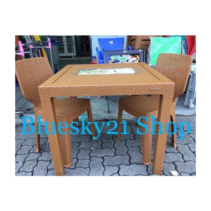 NEW MEJA MAKAN PLASTIK ROTAN NAPOLLY ORI