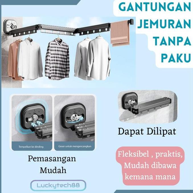 Jemuran Baju Tanpa Paku | Gantungan Jemuran Lipat Tempel Dinding
