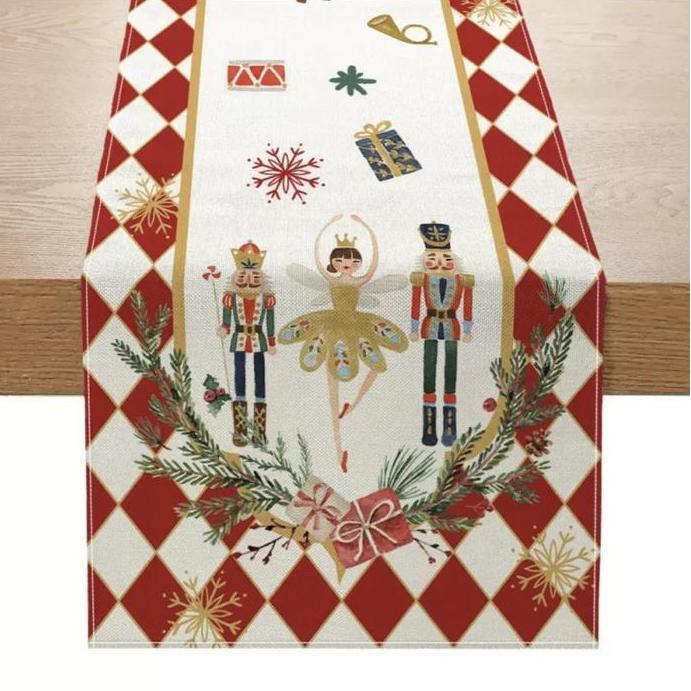 Table Runner Christmas Motif Nutcracker Taplak Meja Makan Kain Dekorasi Natal