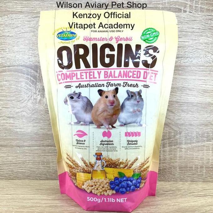 VETAFARM ORIGINS HAMSTER & GERBILL 500 gram MAKANAN HAMSTER IMPORT