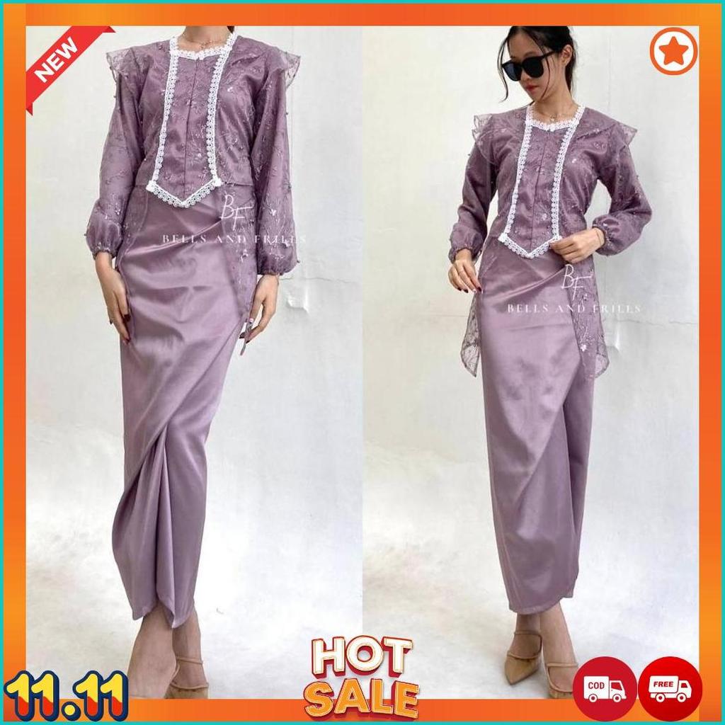 Kamila Set Modern Brukat Kebaya Rok Lilit / Outer Lace Kebaya Set / Kutubaru Modern B4 Cod