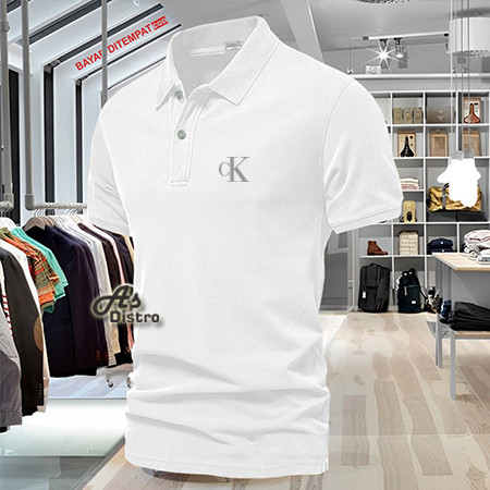 Baju Distro Style Polo Kerah Ck Text Silver Kaos Polo T Shirt Denim Premium Quality Atasan Pria Wani