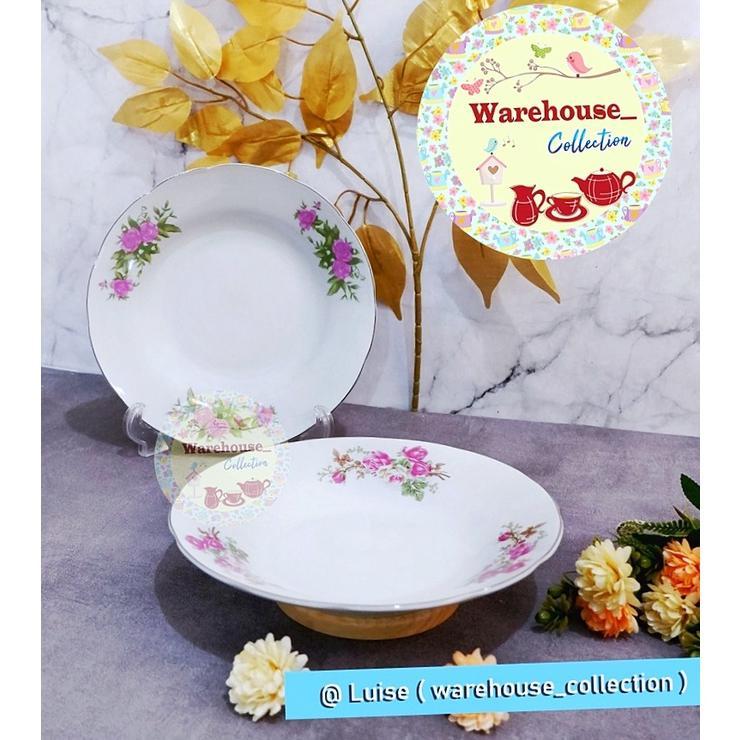 Piring Jadul-Piring Makan Sango 8"Inch Keramik Motif Kembang Jadul /Per-Bj (W&Co)