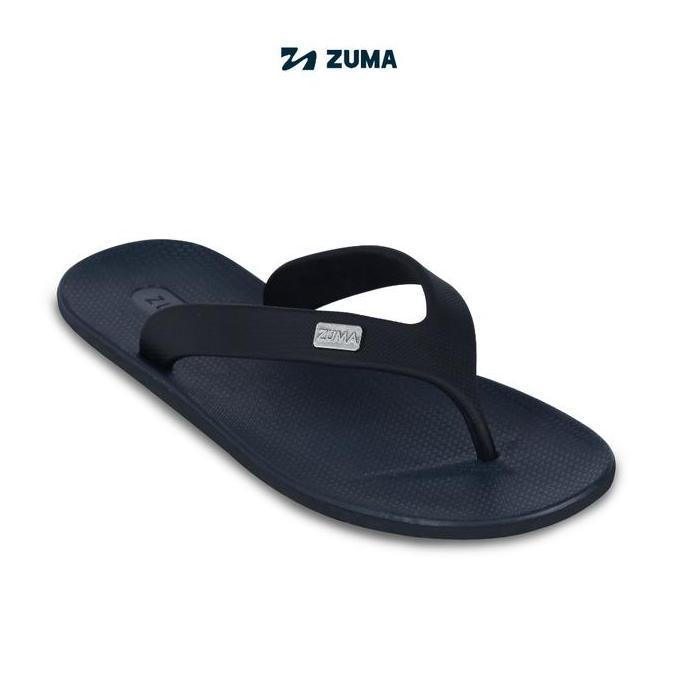 Zuma Men Onyx 9 Black Navy, Sandal Jepit Pria Karet Polos, Hitam Biru Tua