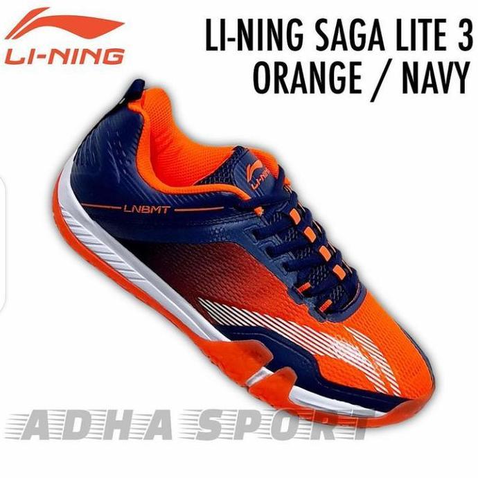 NEW SEPATU LINING SAGA LITE 3 ORANGE NAVY SHOES BADMINTON LI-NING ORIGINAL