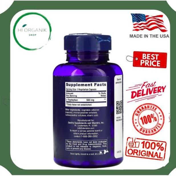 Life Extension L-Tryptophan 500 Mg 90 Vegetarian Capsules Original