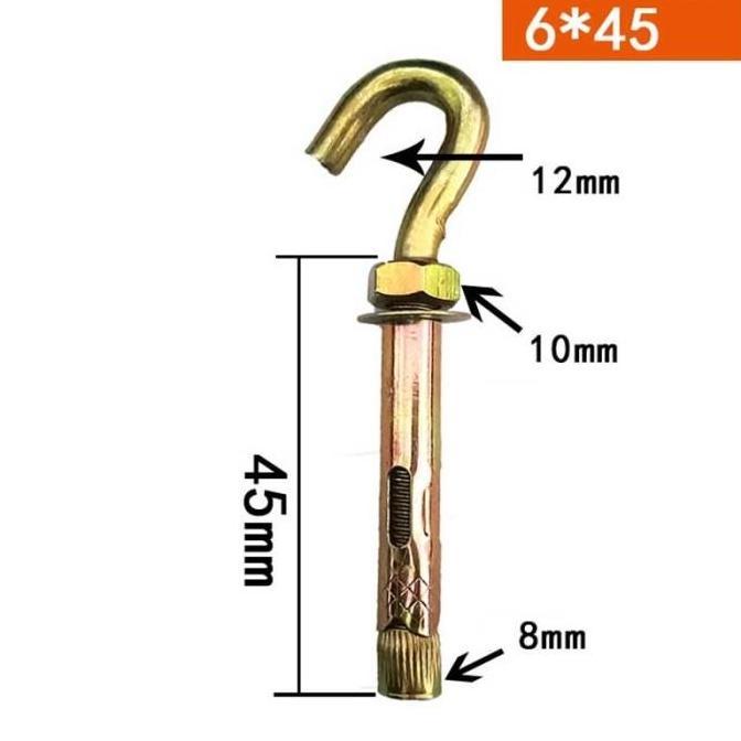 GALGALI 10PCS Hook Dynabolt /Dynabolt Gantung /Hook Achor Dynabolt M6x45  M8x60
