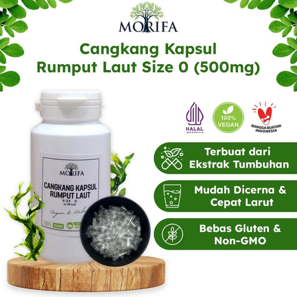 MORIFA Cangkang Kapsul Kosong  Size 0 Bening Vegan Natural Rumput Laut Halal