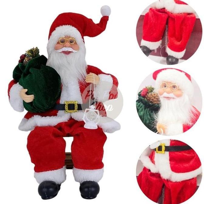 Termantab] Patung Santa Natal 30cm Duduk Polos Figur Boneka Santaclaus Premium Sinterklas Christmas 