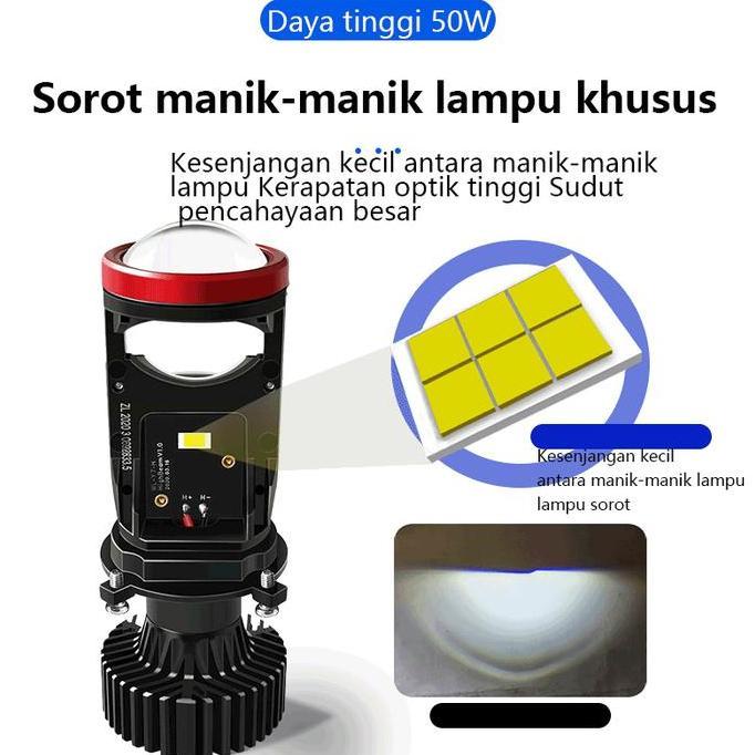 ZACRO Lampu Led Mobil Dan Motor H4 Mini PROJECTOR PROJIE Y7D SUPER BRIGHT 50 Watt / Dengan kipas ang