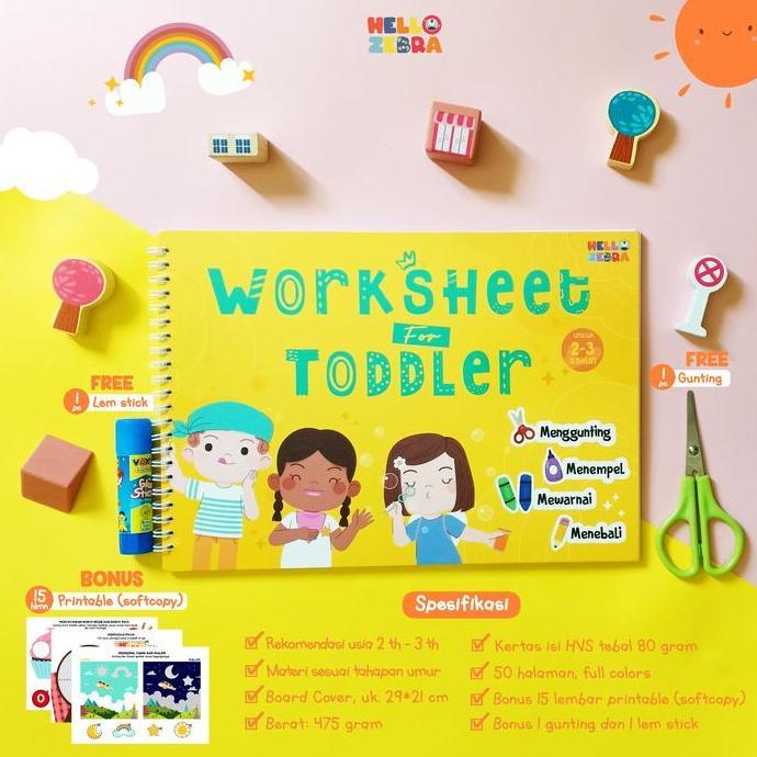 Hello Zebra Buku Aktifitas Anak Worksheet for Toddler & Kindergarten Menggunting Menempel Mewarnai M