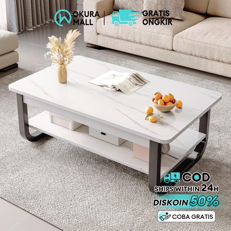 Meja Tamu Besi Meja Kopi Meja Motif Marmer Solid Meja Tamu Minimalis Meja Ruang Tamu 120X60X42Cm