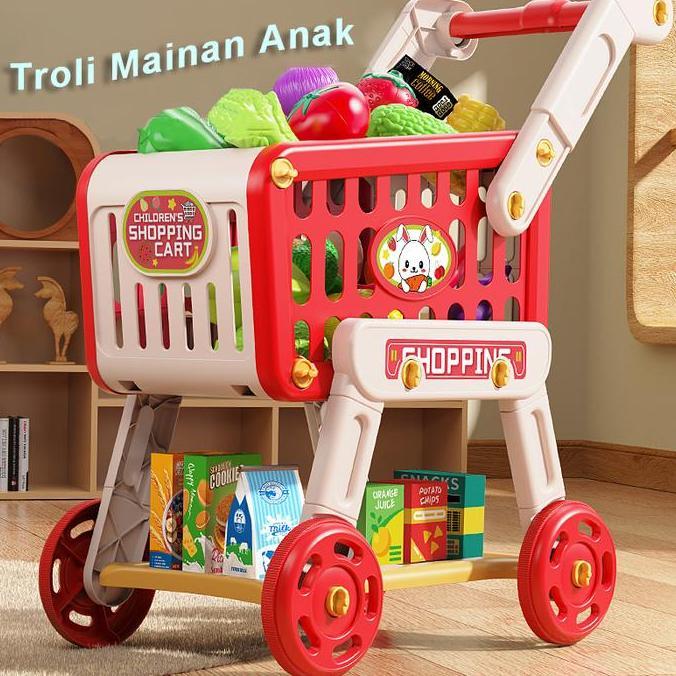 Mainan Troli Anak Perempuan/Troli Mainan Anak/Keranjang Dorong Mainan Anak/Troli Masak Masakan Toys