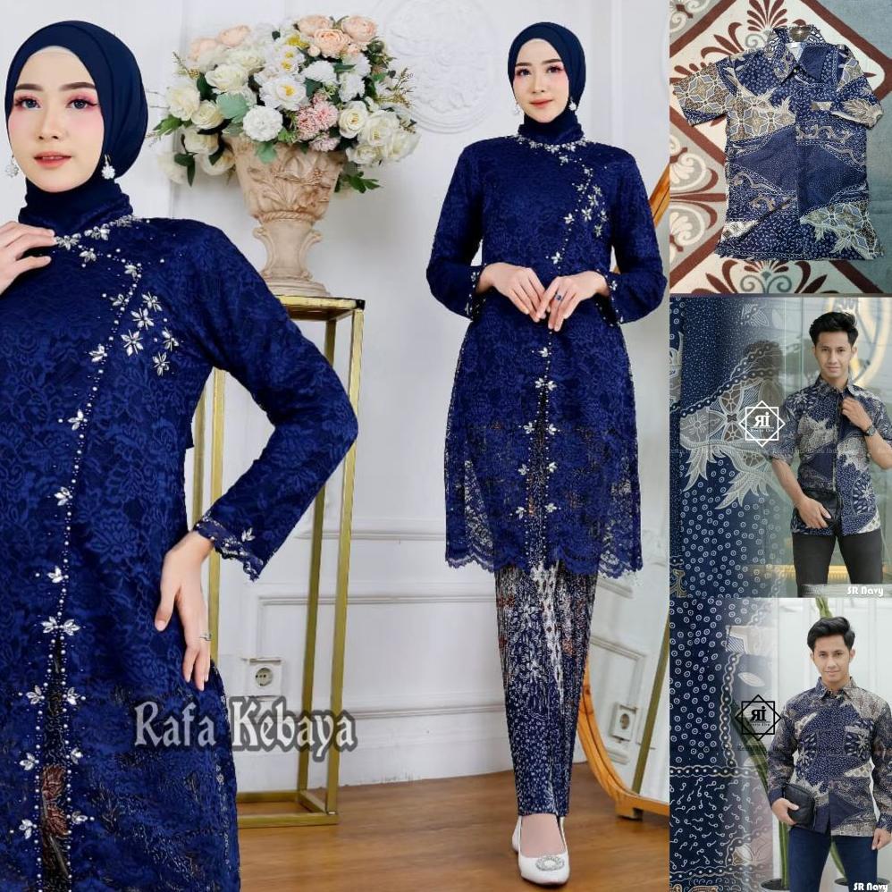 Couple Kebaya Brokat Navy Janggan/ Couple Kebaya Modern/ Baju Batik Couple