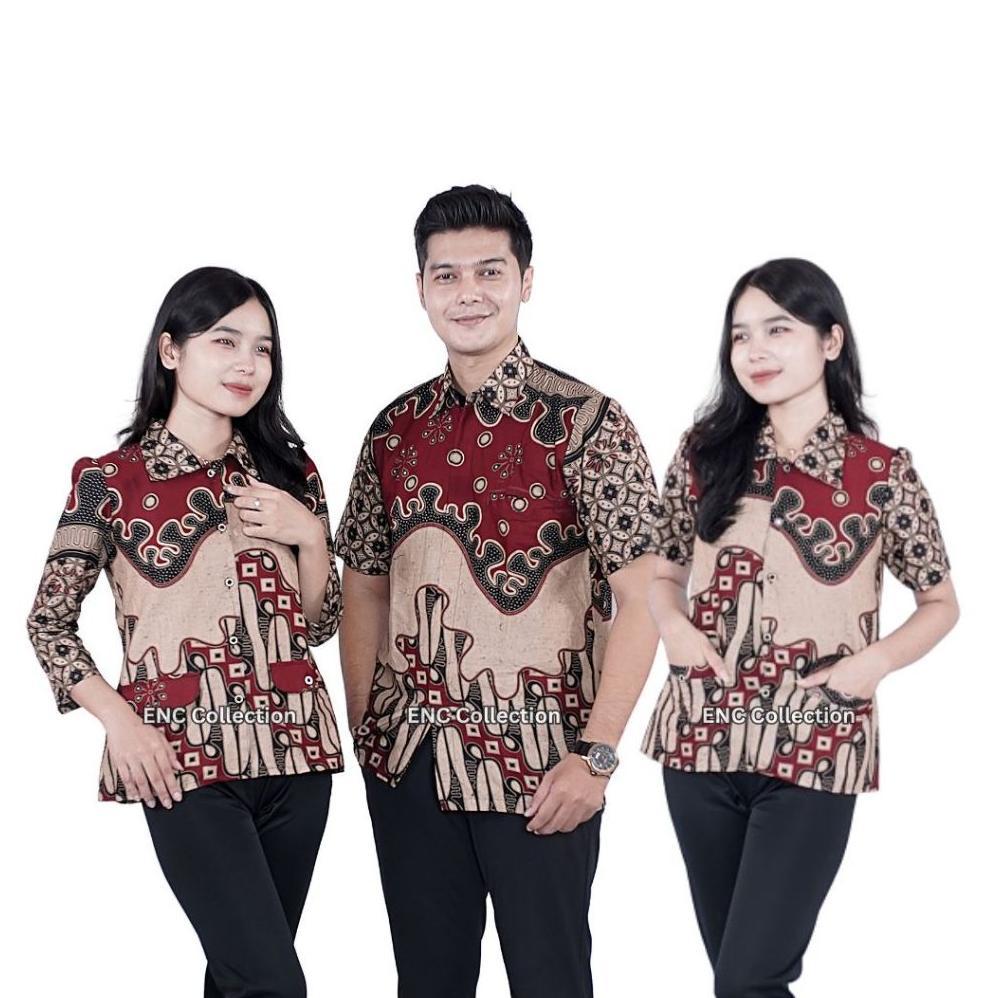 Blouse Batik Paradise Batik Couple - Batik Wanita Kemeja - Atasan Modern Batik - Hem Batik Pria Sera