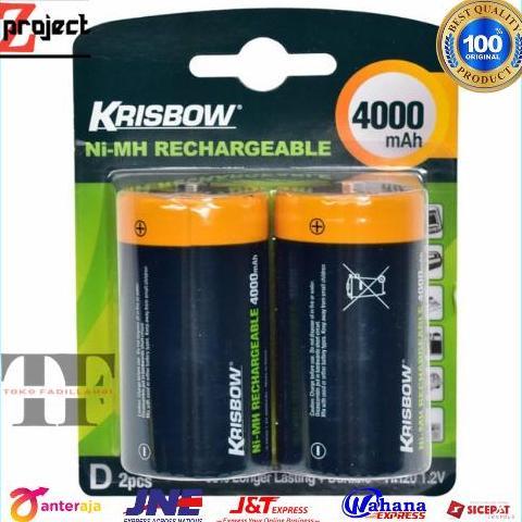 Krisbow Baterai Rechargeable Size D 4000Mah 2 Pcs Baterai Charger