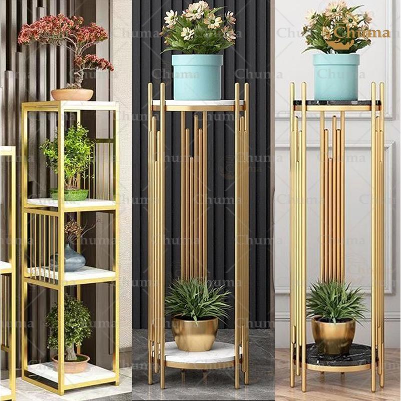 Garansi 3 Tahundapat Menanggung 40Kgrak Bunga Besi Meja Sudut Standing Flower Emas/Meja Rak Tamaman 