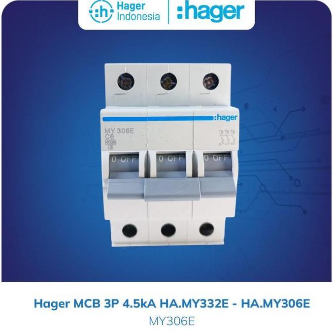 Promo Hager MCB 6A 6 ampere 3 Phase 4.5kA - MY306E Diskon