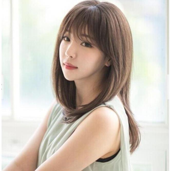 Wig Rambut Wanita Sintetis Lurus Natural Poni Fashion Korea