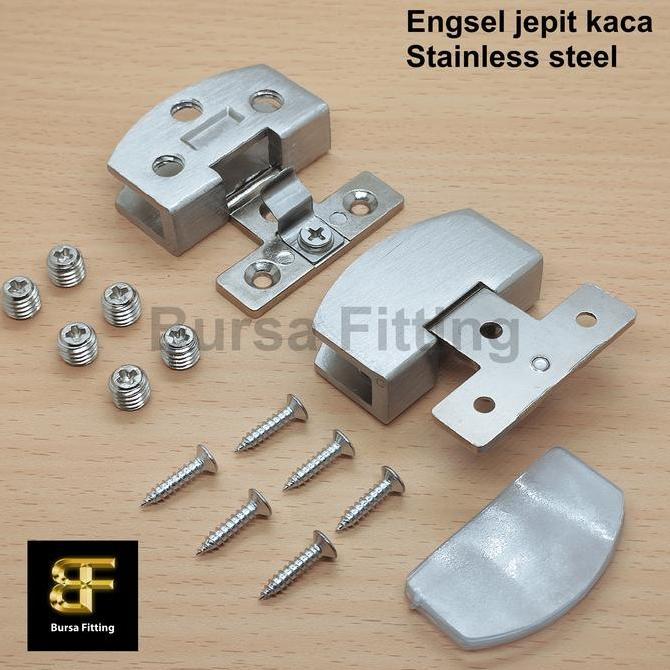 Engsel jepit pintu kaca oval stainless steel / engsel pintu kaca
