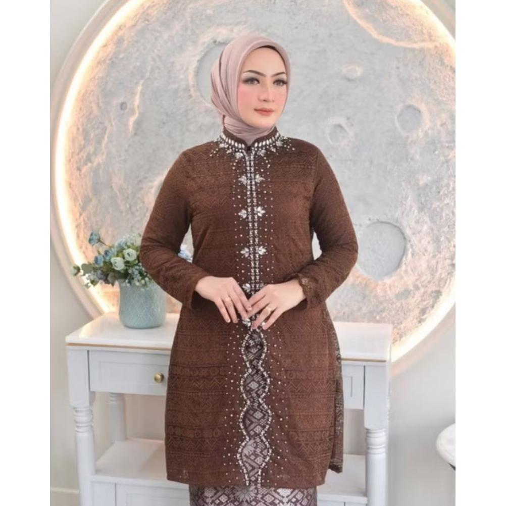 [Titahermawatishop] JUMBO set kebaya tunik Zigzag bahan brokat stelan rok songket lilit || set kebay
