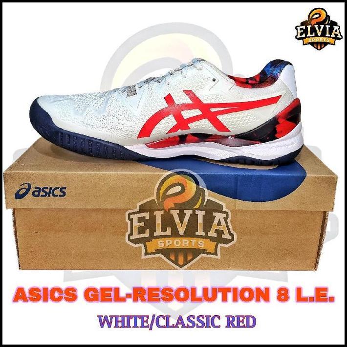 Sepatu tenis ASICS Gel Resolution 8 L.E. | white-classic red | original best seller