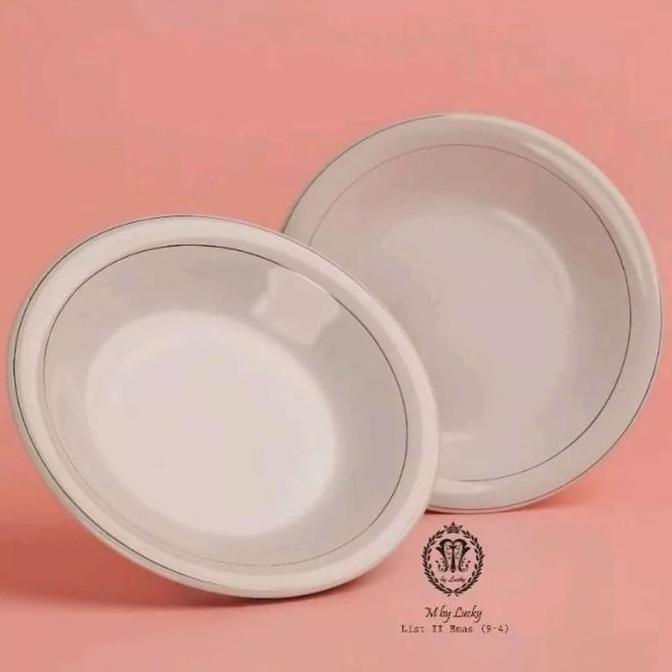 PIRING KERAMIK LIST EMAS 9 inch DIAMETER 23 CM (6 biji) | PIRING PUTIH | PIRING MAKAN KERAMIK 9 INCH