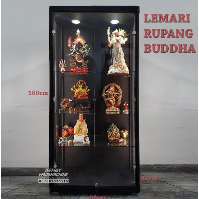 LEMARI RAK TEMPAT KACA DISPLAY RUPANG BUDDHA KWAN IM KWAN KONG DEWA CO