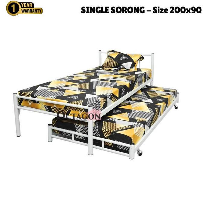 Ranjang Single Sorong Tarik Roda Ranjang 2 Tingkat Besi Minimalis CO