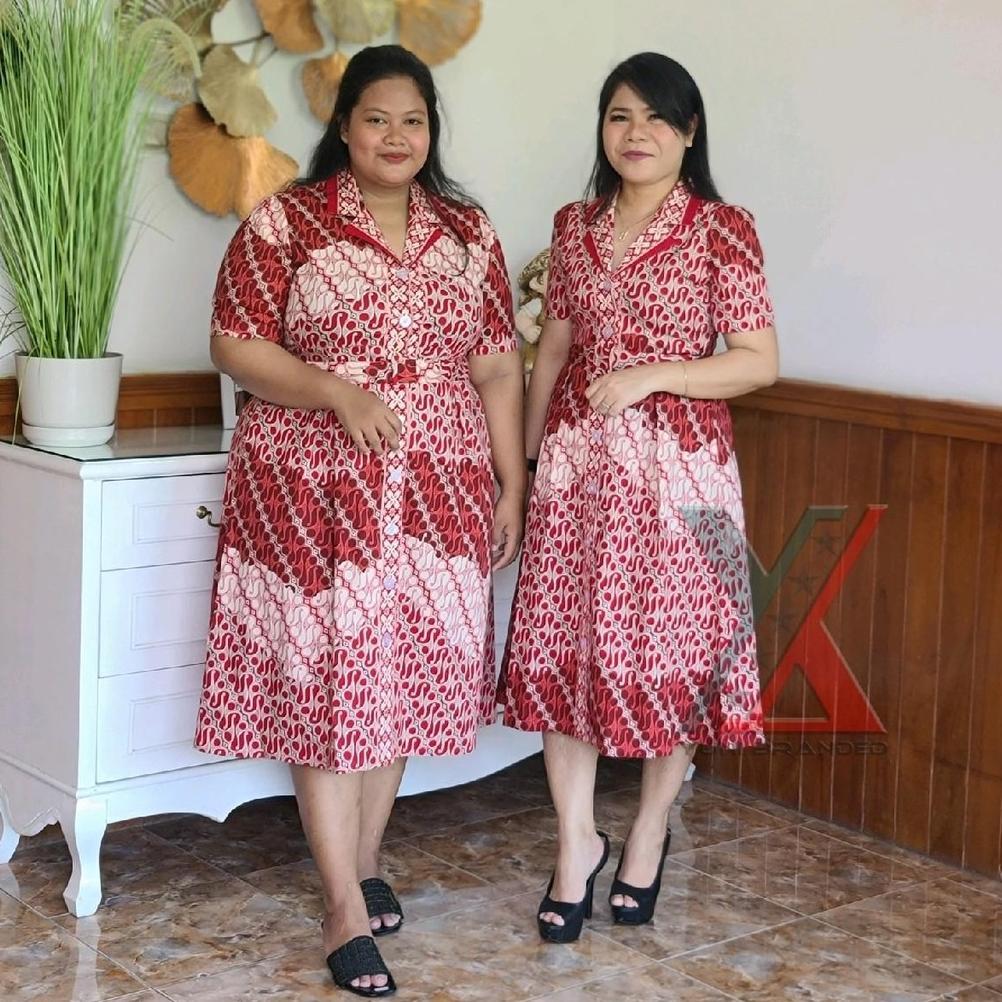 Nirmala Batik bahan katun Stretch Kerah Blazer Midi Casual