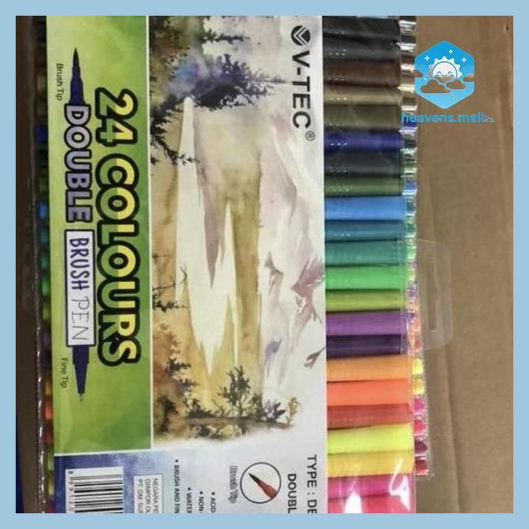 BRUSH PEN VTEC BRUSHPEN VTEC 24 WARNA DUAL TIP ( ALAT TULIS SEKOLAH KANTOR KAMPUS KULIAH )