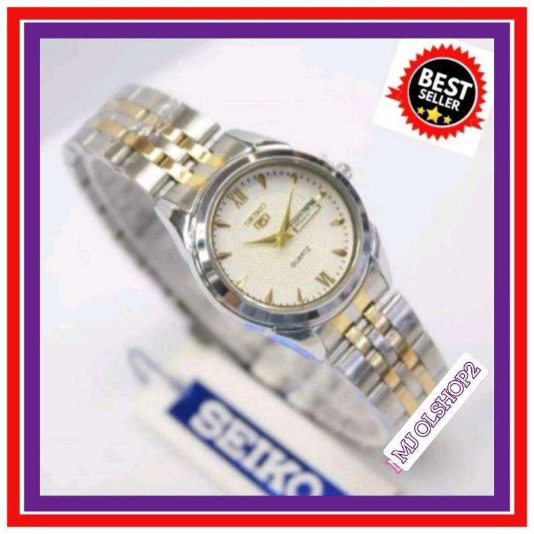 Anti Air jam tangan Wanita anti air  Seiko  5 tanggal dan hari aktif Rantai Stainless free box bonus