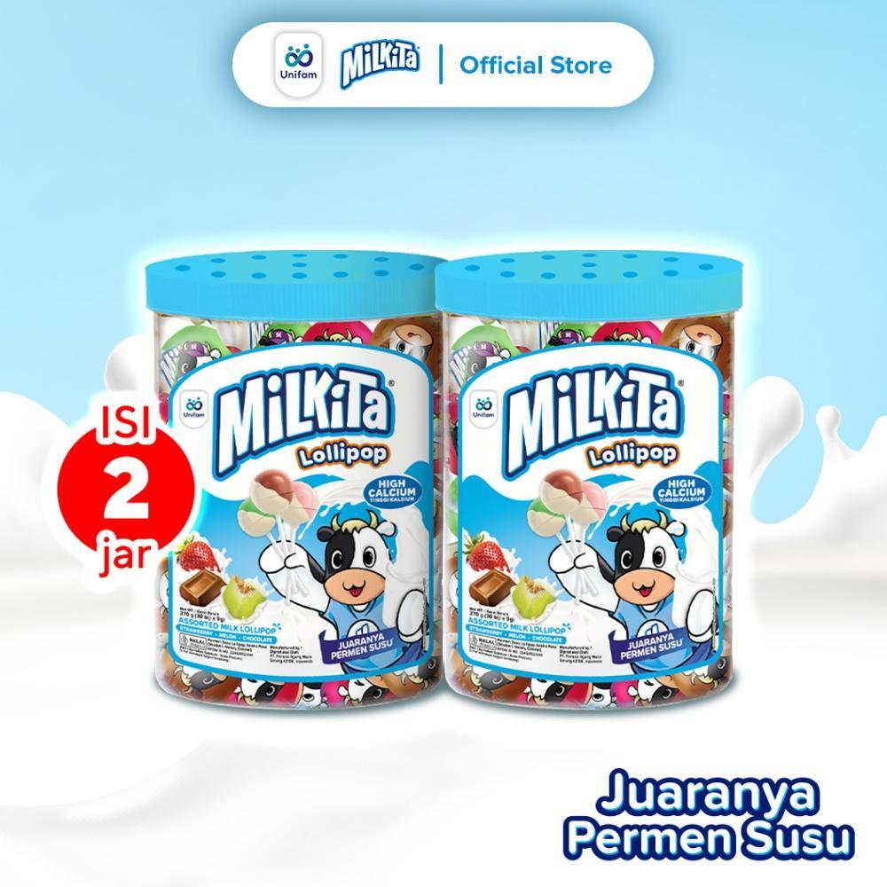 2 Jar Max Milkita Permen Susu Lolipop - (1 Toples Isi 30Pcs)