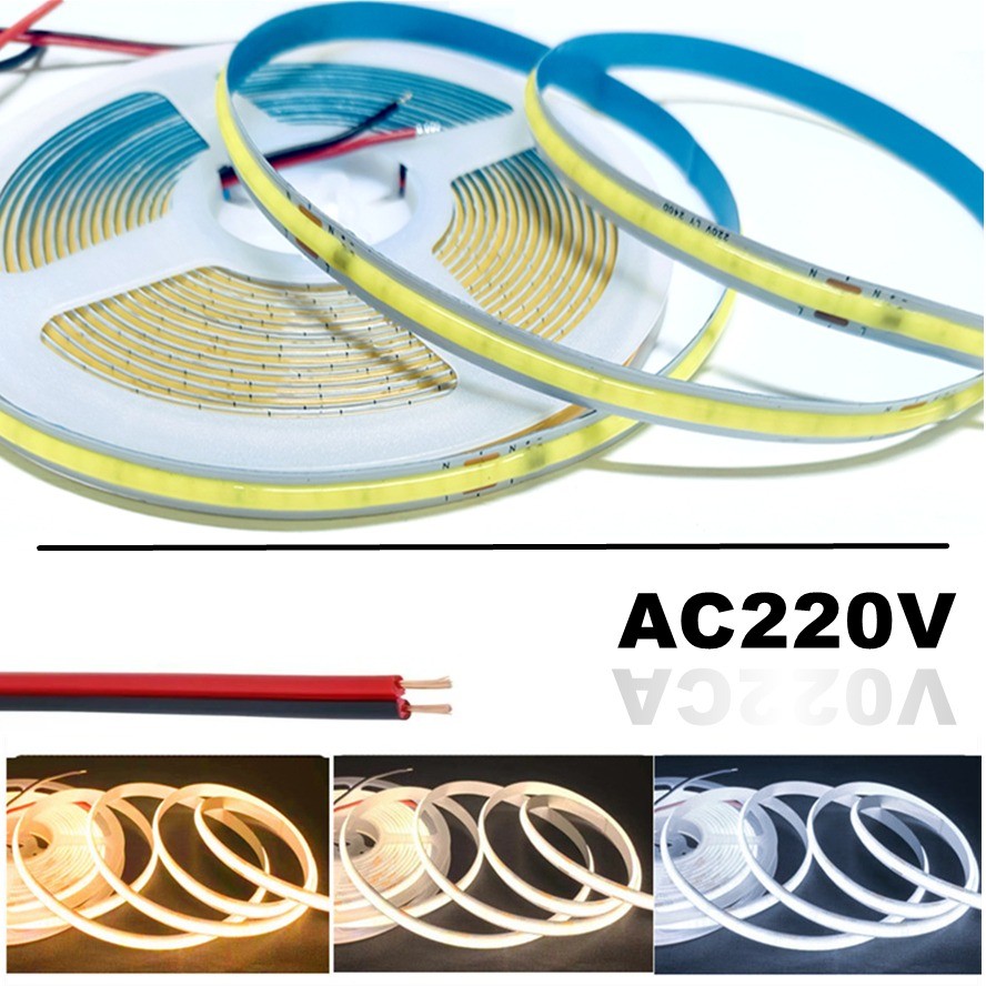 10m 220V 240LEDs / M COB LED Strip Light Lampu Pita Fleksibel Smart IC Tidak Perlu Driver Pencahayaa