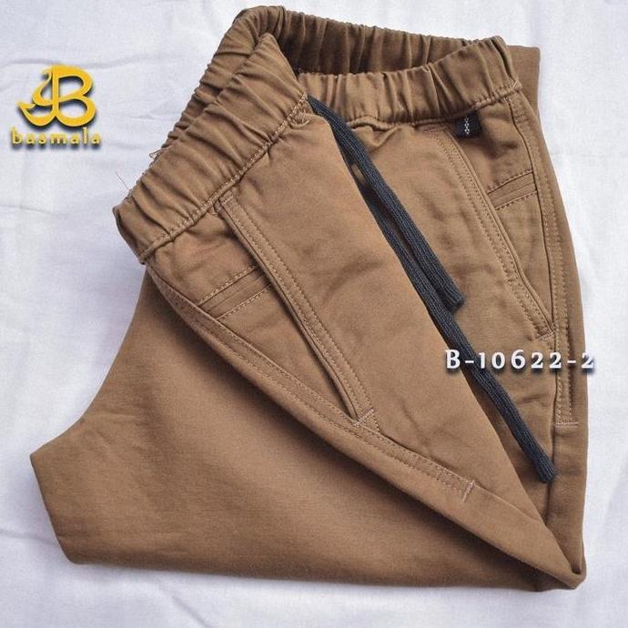 Basmala Celana Sirwal Panjang Katun Twill Premium B-10622-2 Celana Chinos Pria Casual Coklat Hitam A