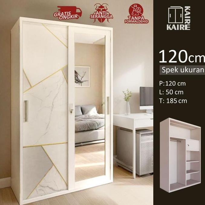 Terlaris Kaire Lemari Pakaian Besi Sliding 2 Pintu 120Cm 2 Batang Rak Baju Full Motif Lemari Baju Ce