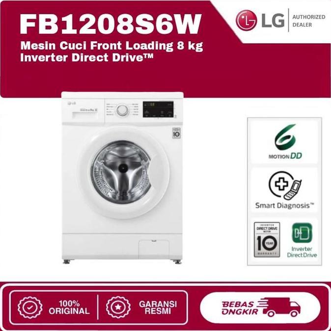 Terlaris Mesin Cuci Lg Fb1208S6W 8Kg Front Loading 6 Motion Inverter Direct Drive Dengan Smart Diagn