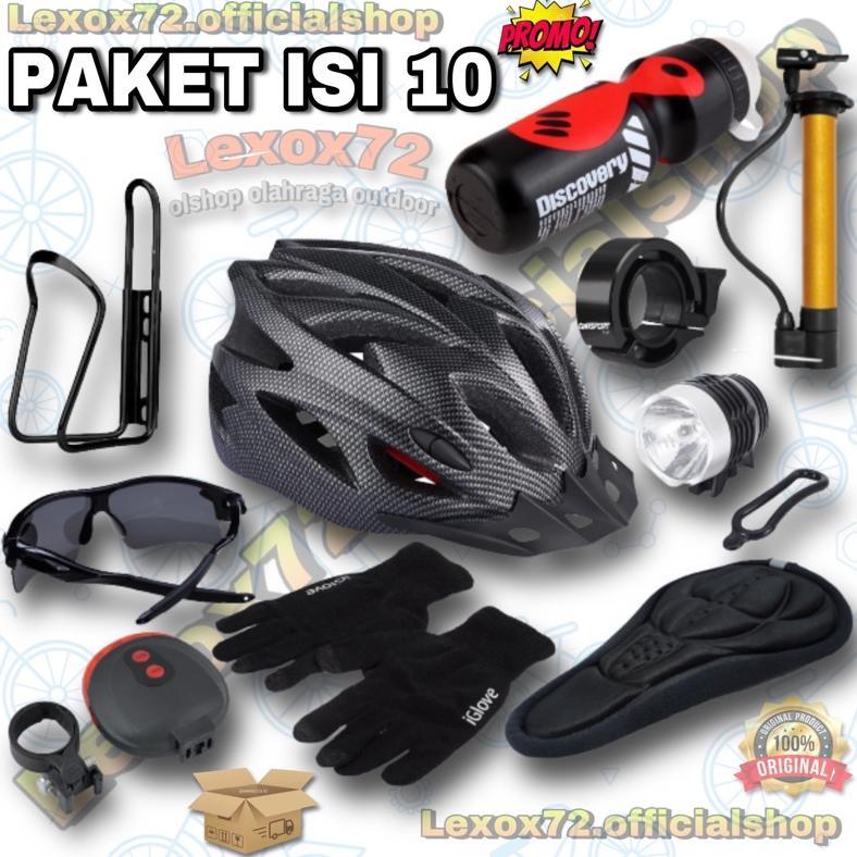 Paket Bersepeda lengkap _ Helm Sepeda MTB original taffsport + aksesoris sepeda (isi 10pcs barang)