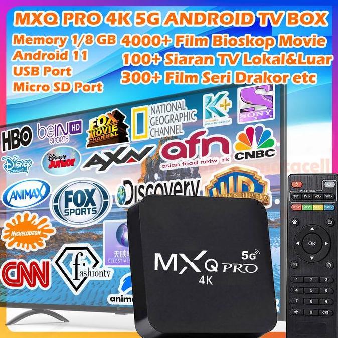 MXQ PRO 4K Android TV Box Full Channel Siaran TV Lokal + Luar Negeri Wifi Bluetooth Smart TV Box Set