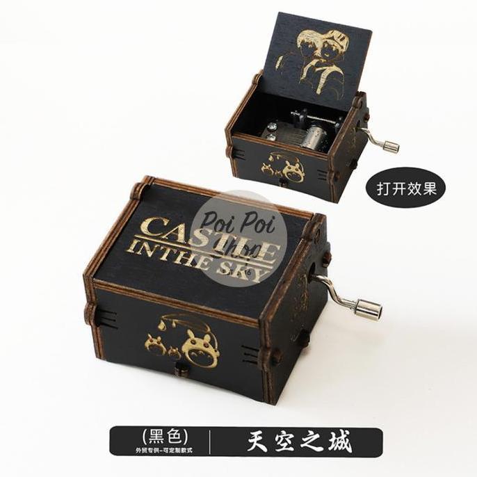 Kotak Musik Putar Kayu Ghibli Castle in The Sky Totoro Music Box Handcrank Kayu Polos Hadiah Souveni