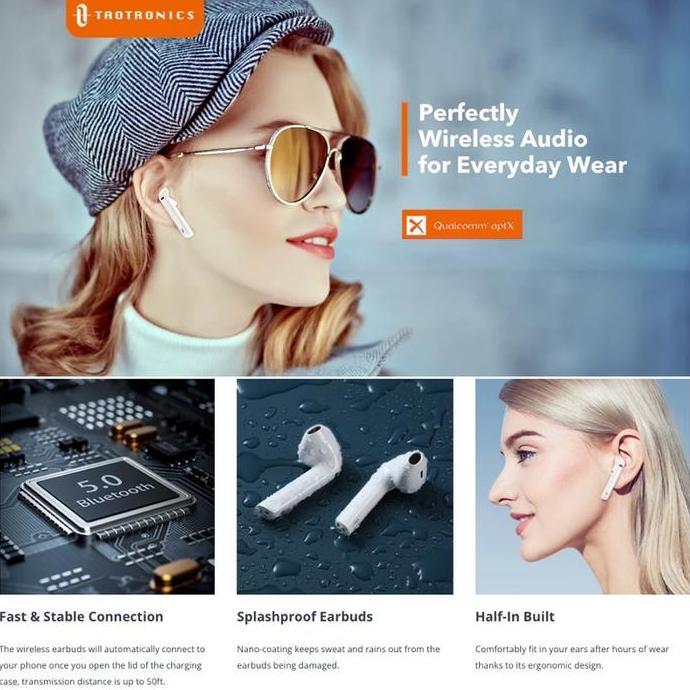 Premium Tws Aptx Taotronics Soundliberty 95 Clear Mic Noise Cancelling