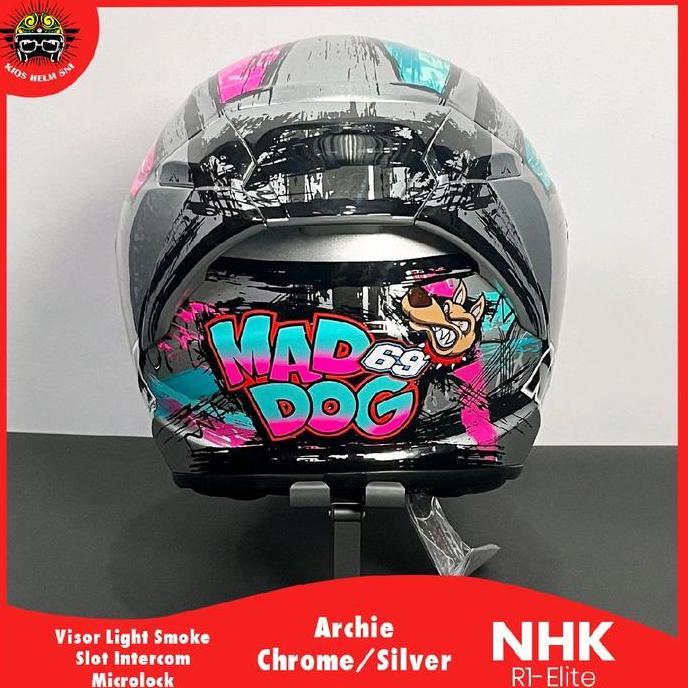 NHK Helm R1 Elite Motif Archie Chrome Silver dengan Visor Light Smoke Bahan ABS THERMOPLASTIC Busa P