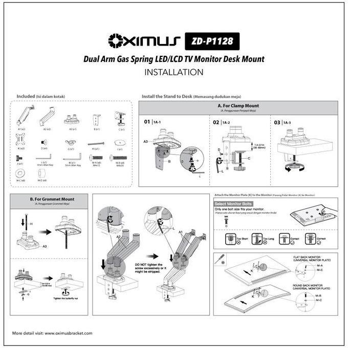 New- Bracket TV Monitor LED LCD Gas Spring OXIMUS ZDP1128 1128