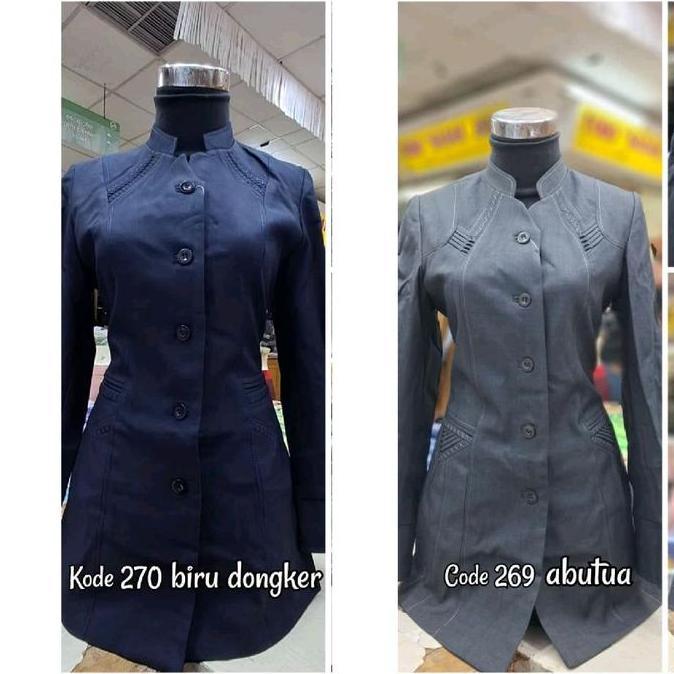 Setelan Blazer Abu Tua Baju Seragam Dongker Guru Wanita Set Rok dan Celana Kantor Kerja