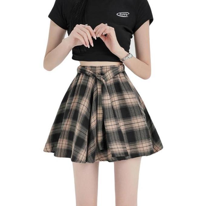 Rok mini Pendek Wanita High Waist Kotak-Kotak Sexy Korea Style S-3XL Fashion Trend Terbaru