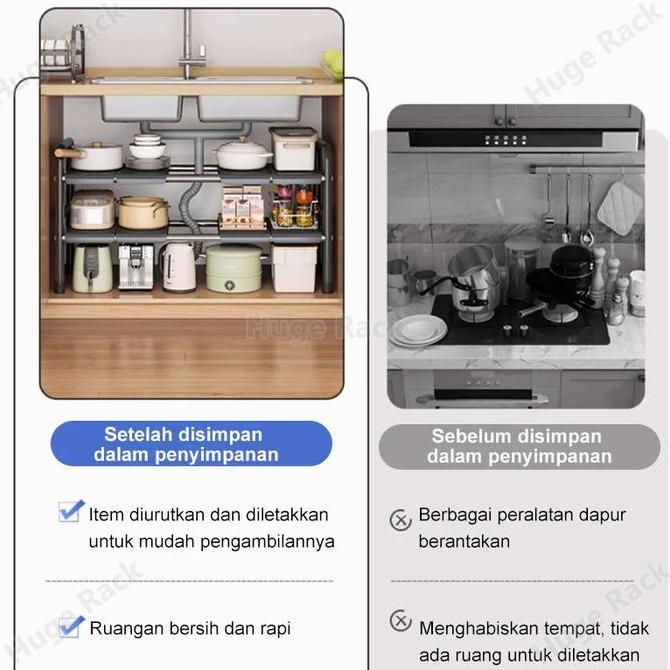 FS  Rak dapur stainless steel /Rak Bawah Wastafel /Rak Penyimpanan Dapur Flexible /Rak panci /Rak Su
