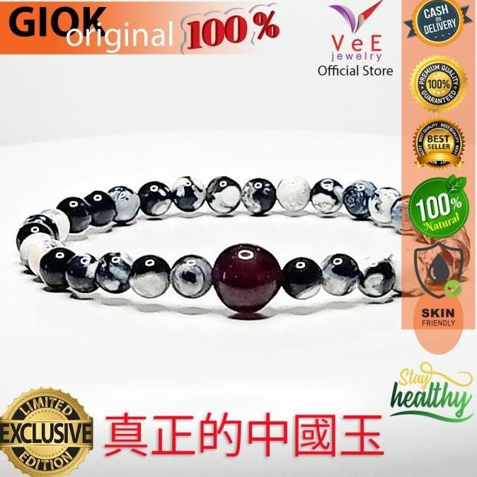 Gelang Tasbih 33 Butir Batu Giok Cina Asli 6Mm Dimgrey Marmer Jasper