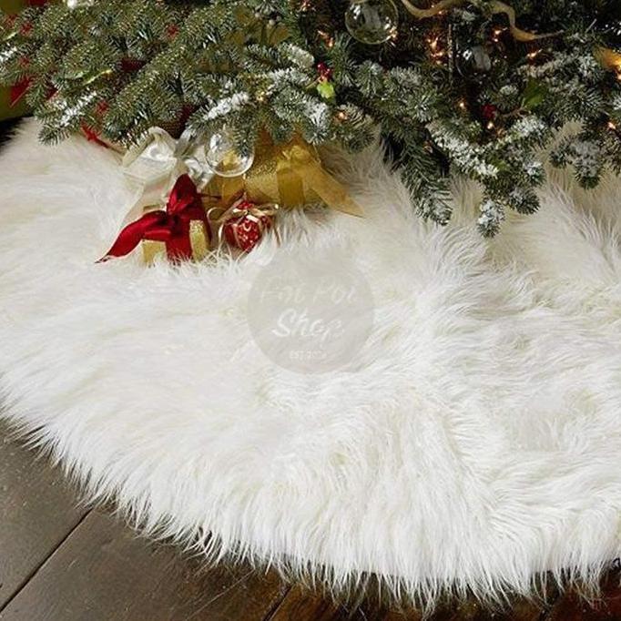 Produk Unggulan] Karpet Pohon Natal Premium 120cm Bahan Bulu Glitter Tatakan Christmas Tree Skirt Po
