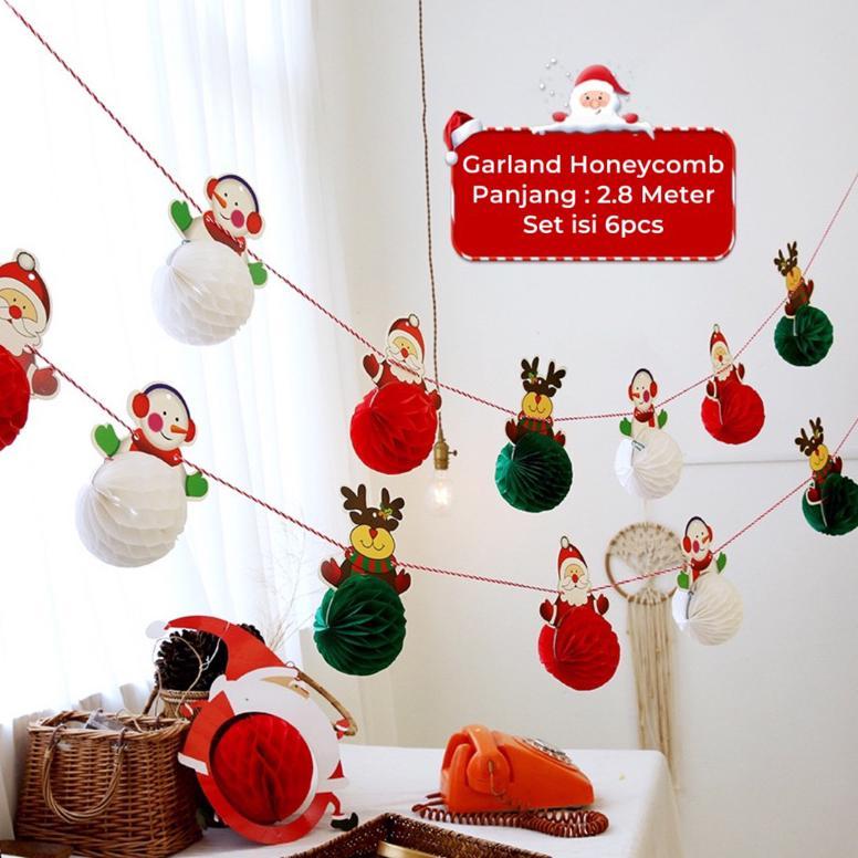 Garland Natal Flanel Honeycomb Gantung Banner Hiasan Christmas 2023 Trending