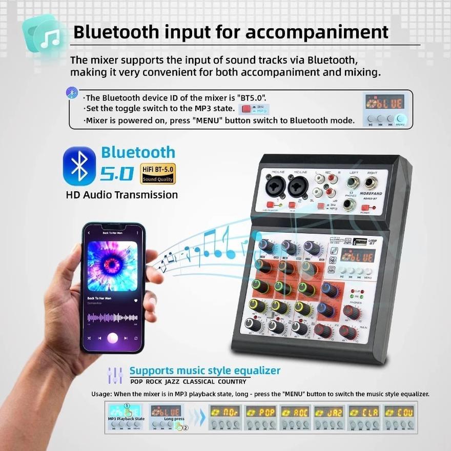 Mixer Audio Profesional Behringer RE405-BT 4 Saluran Bluetooth Mini